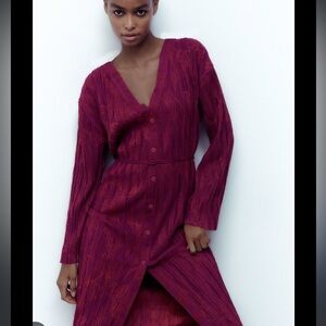 Zara Burgundy Button-Down Dress NWT